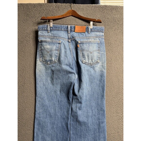 Vintage 80’s Levi’s 517 Orange Tab Blue Bootcut Jeans 37 X 33 Made USA Whiskered - Picture 4 of 16